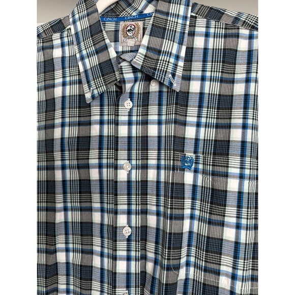 Cinch Men's Long Sleeve Button-Down Rodeo Shirt Size Large Blue Black Plaid - Picture 2 of 9